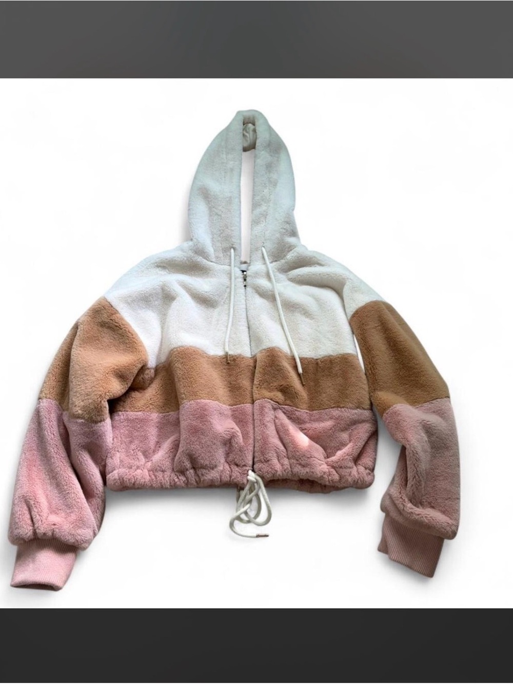 Forever 21 Colorblock Sherpa Hoodie - White, Tan & Pink